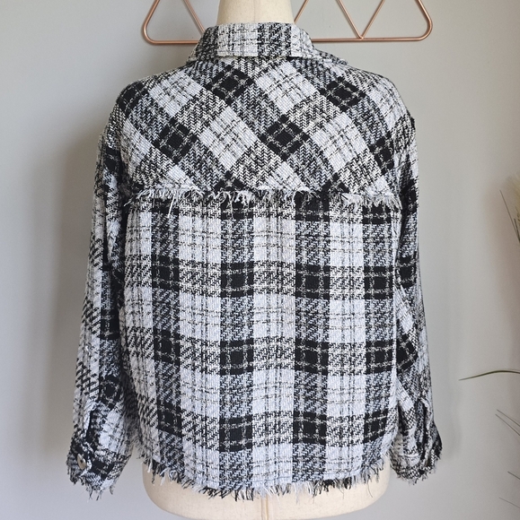 ZARA New Black White Tweed Fringe Trim Oversized Button Front Shacket Size XS - Picture 9 of 14